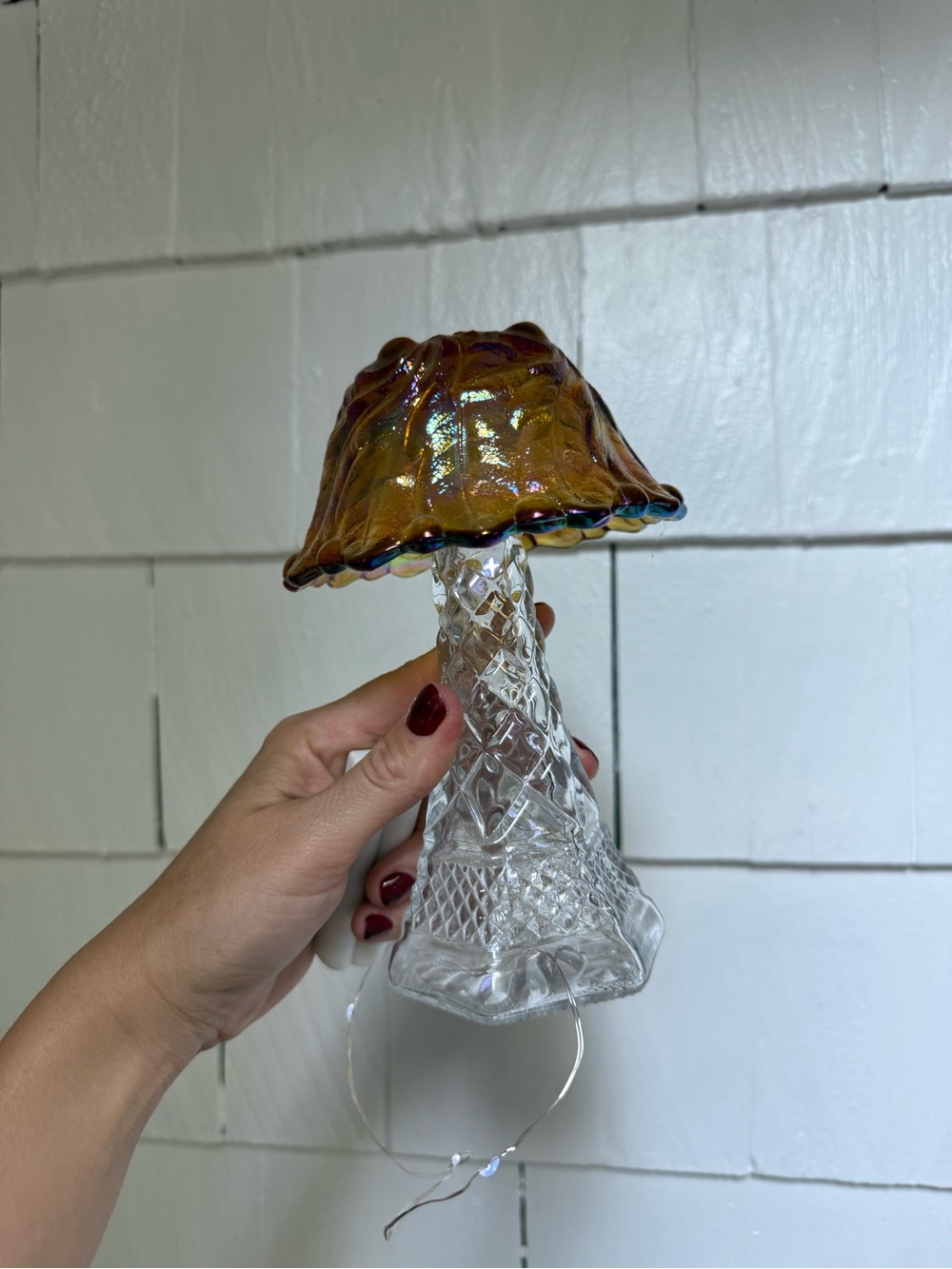 Marigold carnival glass shade mushroom fairy light - Picture 2 of 7
